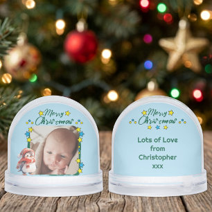 Merry Christmas photo stars blue Snow Globe