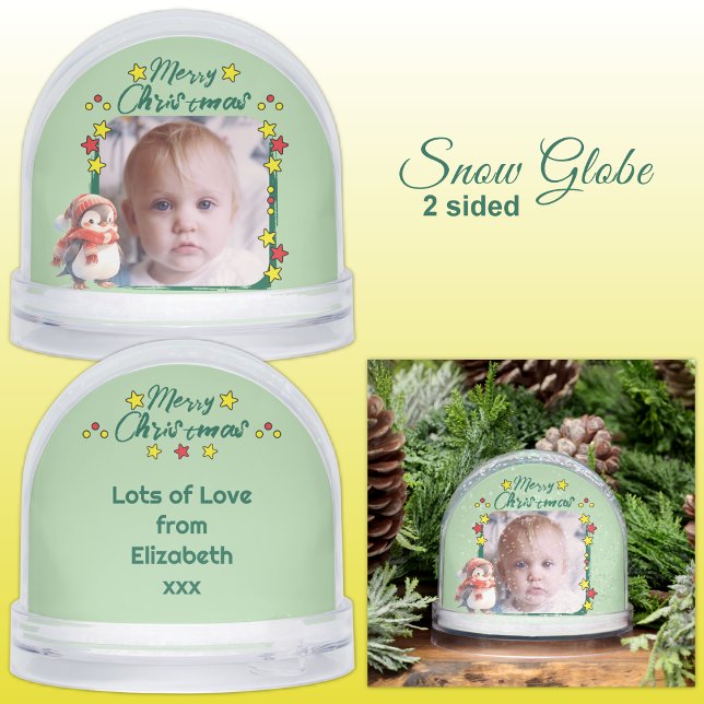 Merry Christmas photo stars green Snow Globe (Creator Uploaded)