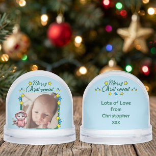 Merry Christmas photo stars mouse blue Snow Globe