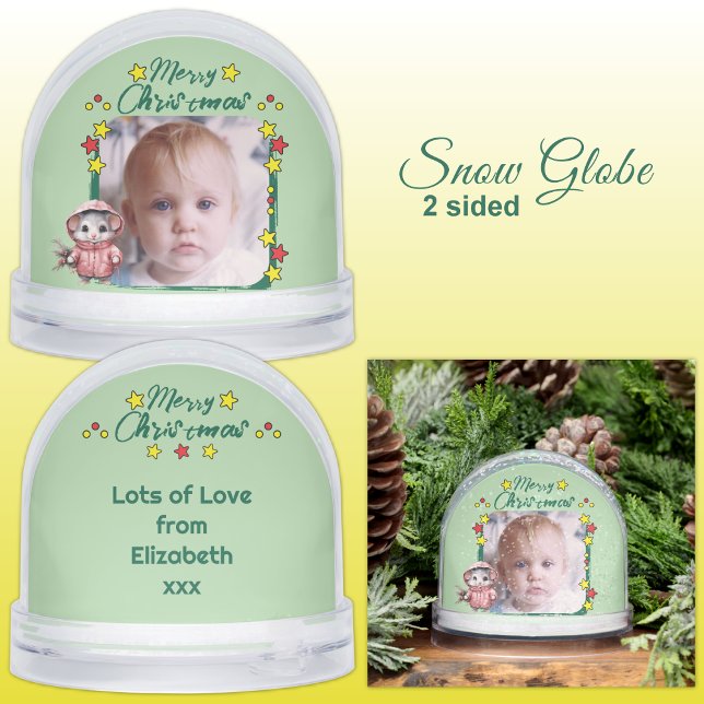 Merry Christmas photo stars mouse green Snow Globe (Creator Uploaded)