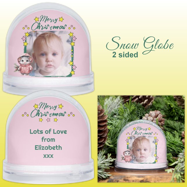 Merry Christmas photo stars mouse pink Snow Globe (Creator Uploaded)