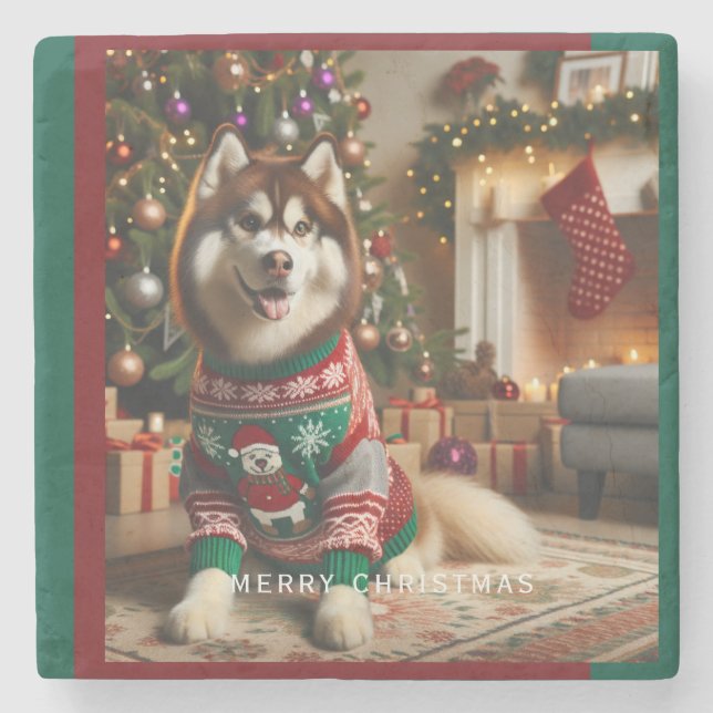 Merry Christmas Photo Stone Coaster (Front)