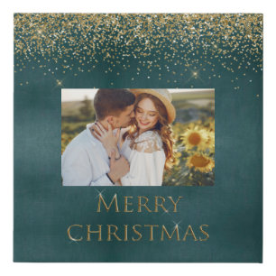 Merry Christmas Photo Typography Glitter Elegant Faux Canvas Print