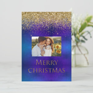 Merry Christmas Photo Typography Glitter Elegant Holiday Card