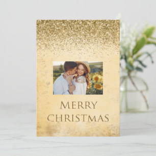 Merry Christmas Photo Typography Glitter Elegant Holiday Card