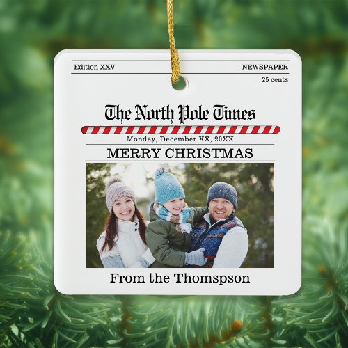 Merry Christmas Photo Typography Newsletter Ceramic Ornament
