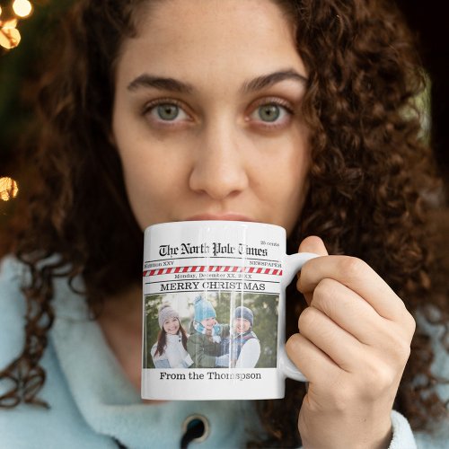 Merry Christmas Photo Typography Newspaper Coffee Mug