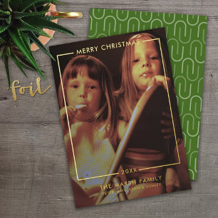 Merry Christmas Photo Vertical - Gold Border Foil Holiday Card