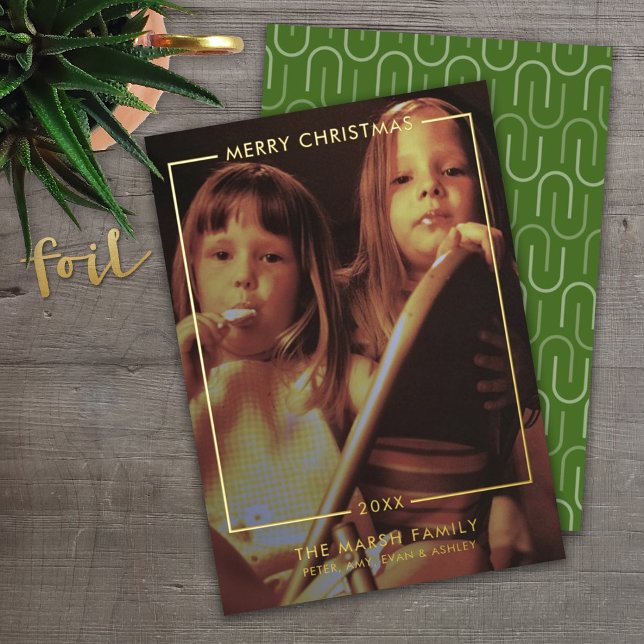 Merry Christmas Photo Vertical - Gold Border Foil Holiday Card (Creator Uploaded)