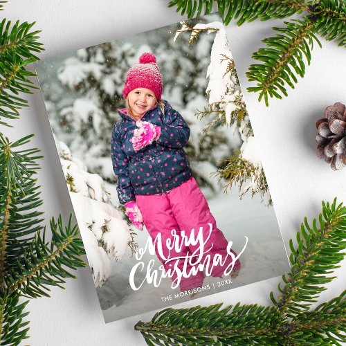 Merry Christmas Photo Watercolor Snowflake Holiday Card