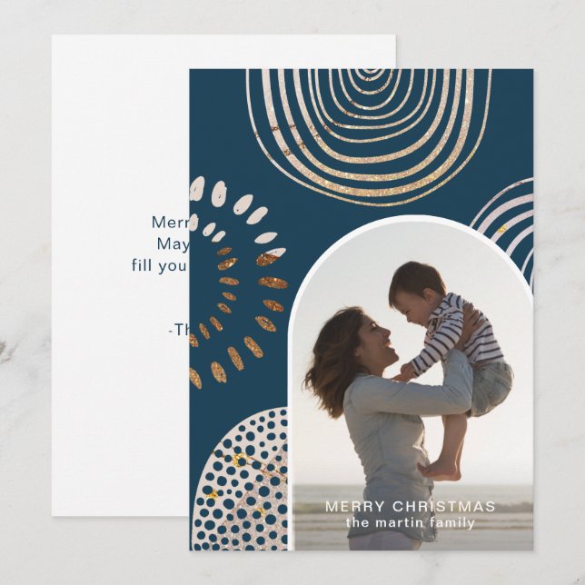 Merry Christmas Photo with Message Blue Holiday Card (Front/Back)