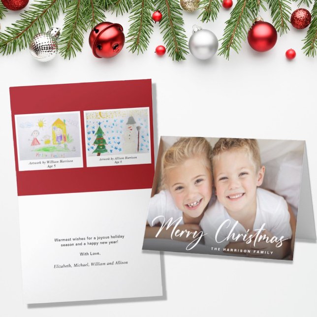 Merry Christmas Photo Your Childrens Drawings Holiday Card (Creator Uploaded)