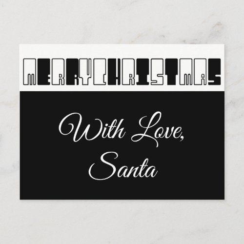 Merry Christmas Piano Keyes Typography Black White Holiday Postcard