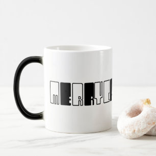 Merry Christmas Piano Keys Typography Black White Color Morph Mug