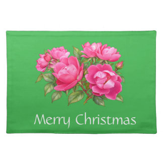Merry Christmas Pick Rose Flowers Cloth Placemat