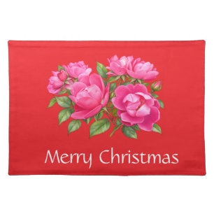 Merry Christmas Pick Rose Flowers Cloth Placemat