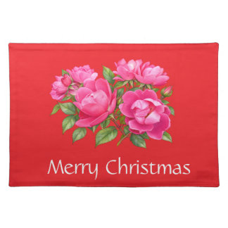 Merry Christmas Pick Rose Flowers Cloth Placemat