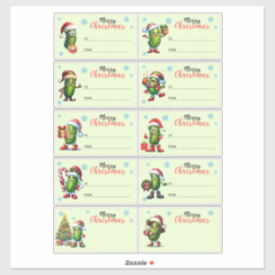 Merry Christmas Pickle Gift Tag Sticker Sheet