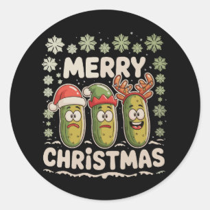 Merry Christmas Pickle Lover Xmas Lights Ugly Classic Round Sticker