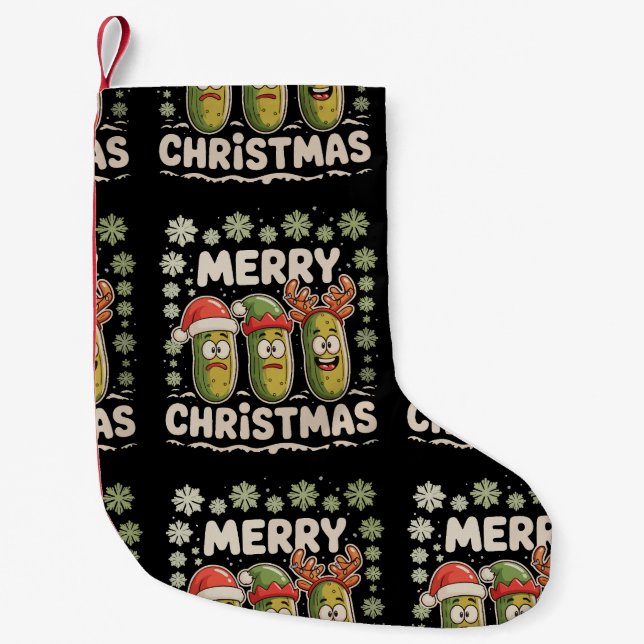Merry Christmas Pickle Lover Xmas Lights Ugly Small Christmas Stocking (Front)