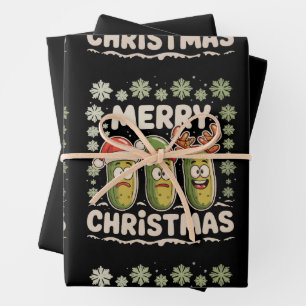 Merry Christmas Pickle Lover Xmas Lights Ugly Wrapping Paper Sheets