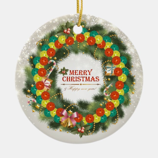 Merry Christmas Pickleball 1 Ornament (Front)
