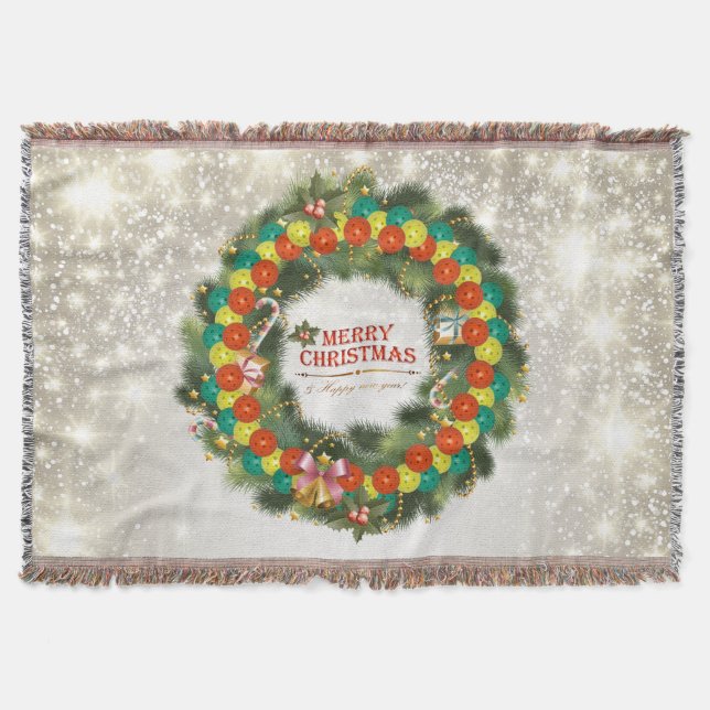 Merry Christmas Pickleball 1 Throw Blanket (Front)
