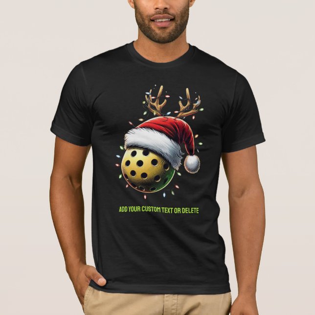 Merry Christmas Pickleball Elf Santa Pickleballer T-Shirt (Front)