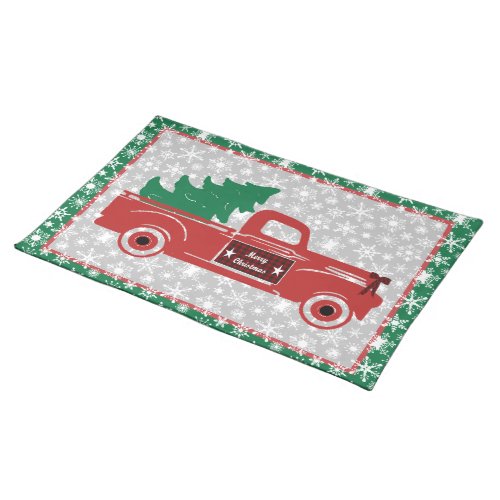Merry Christmas pickup and tree Cloth Placemat