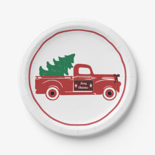 Merry Christmas pickup and tree Paper Plates