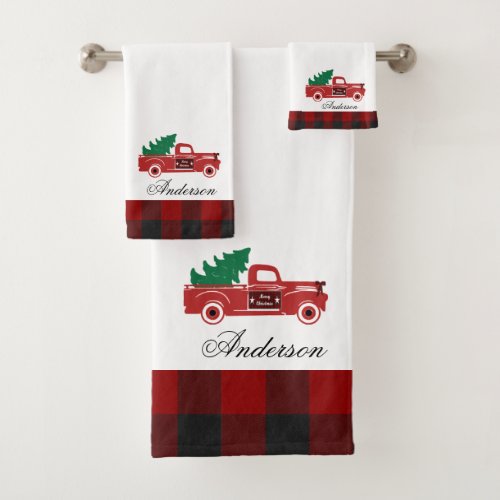 Merry Christmas pickup and tree personalized Bath Towel Set