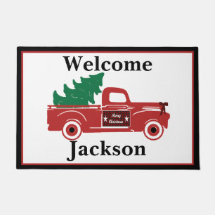 Merry Christmas pickup and tree personalized Doormat