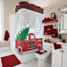 Merry Christmas pickup and tree Shower Curtain