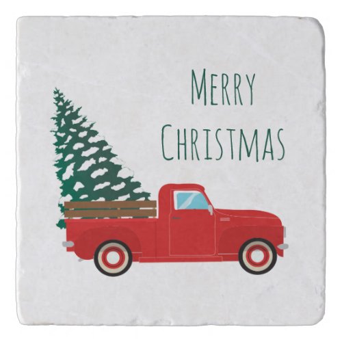 Merry Christmas Pickup Truck Christmas Tree Trivet