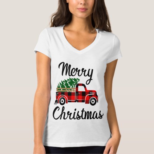 Merry Christmas Pickup Truck Country Tree Red Buff T_Shirt