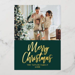 Merry Christmas Picture Green Modern Gold Foil Foil Holiday Card