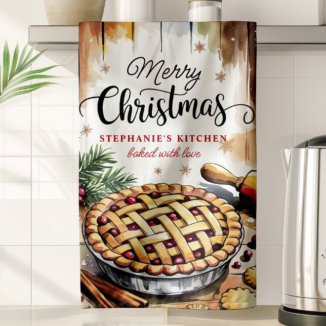 Merry Christmas Pie Baking Personalized Kitchen Towel (Creator Uploaded)