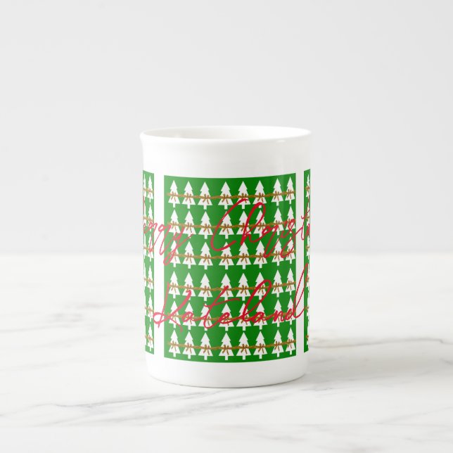 Merry Christmas Pig Bone China Mug Green (Front)