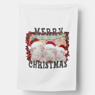 Merry Christmas Pig House Flag