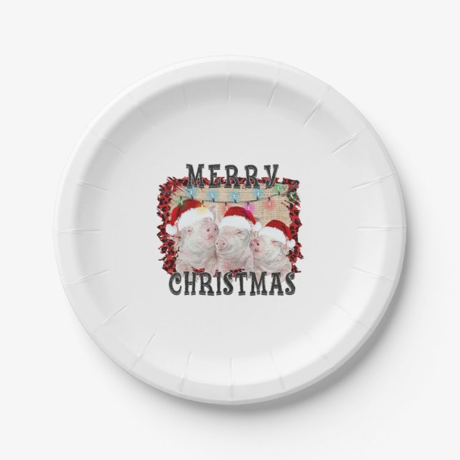 Merry Christmas Pig Paper Plates (Front)