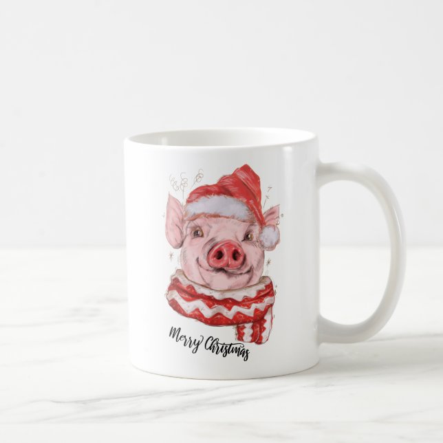 Merry Christmas Pig Personalized Coffee Mug (Right)