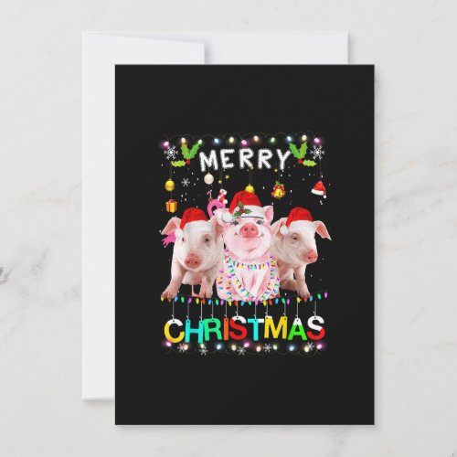 Merry Christmas Pig Shirt Santa Hat Lights Xmas Fu Invitation