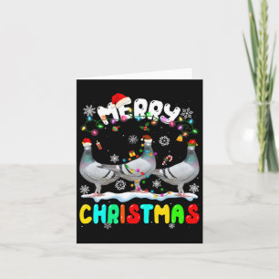 Merry Christmas Pigeon Lover Santa Hat Xmas Lights Card