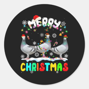 Merry Christmas Pigeon Lover Santa Hat Xmas Lights Classic Round Sticker