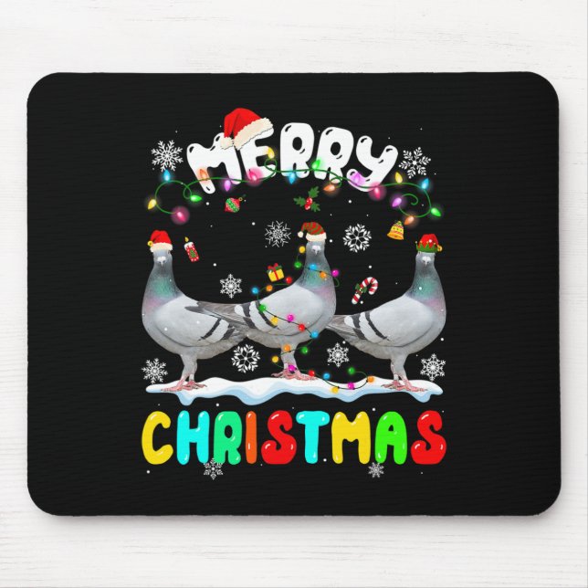 Merry Christmas Pigeon Lover Santa Hat Xmas Lights Mouse Pad (Front)