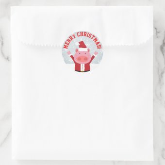 Merry Christmas Piglet Classic Round Sticker | Zazzle