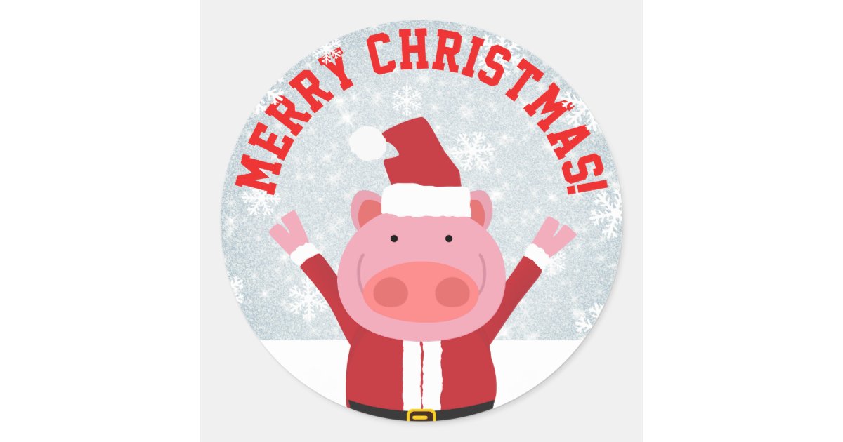 Merry Christmas Piglet Classic Round Sticker | Zazzle