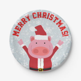 Merry Christmas Piglet Paper Plates