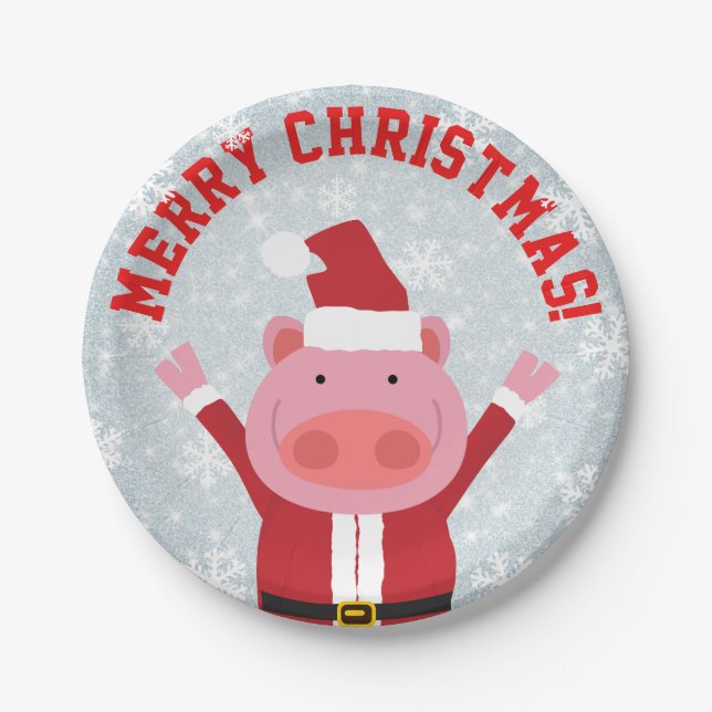 Merry Christmas Piglet Paper Plates (Front)