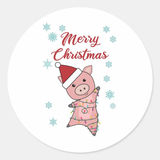Merry Christmas Piglet Pig Snow Winter Classic Round Sticker (Front)